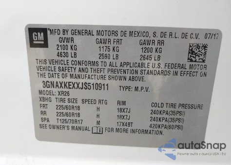 2018 Chevrolet Equinox Lt from USA, damaged, VIN 3GNAXKEXXJS510911